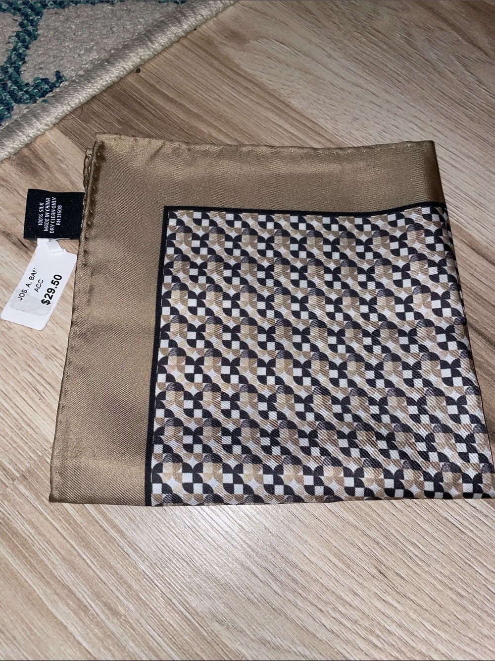 Jos. A. Bank Gold and Black Geometric Silk Pocket Square